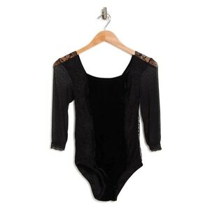 Just One Laced Swiss Dot Velvet Bodysuit Size S